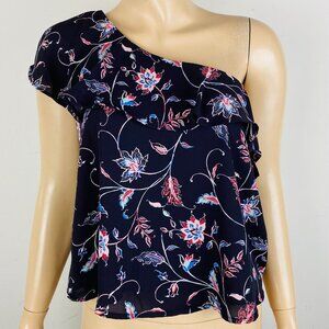 Astr  Black One Shoulder Bohemian Pink Red Floral Print Women's XS Top Blouse